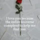 A quote from Paul Coelho's The Alchemist printed over open book pages and a single red rose. A famous quote by Paul Coelho from his acclaimed novel, The Alchemist