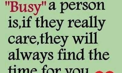 An inspirational quote about caring people making time set in dark serif text with the word Busy in red over a light green background with a red heart icon. Friends for Life Quotes A meaningful quote reminding us that true care and love
