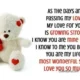 A plush white teddy bear holding a red heart, placed next to a romantic poem text on a white background. Romantic Poem Quote A heartfelt romantic poem celebrating enduring love