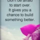 A motivational quote card featuring a light blue cloudy sky background, dark serif text reading Don't be afraid to start over. It gives you a chance to build something better., and a woman's bare feet draped in a vibrant magenta dress perched on a rocky cliff edge with the BoomSumo.Com watermark at the bottom center.